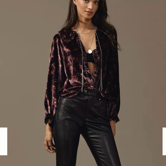 NWT Anthropologie by Pilcro Velevt Keira Collared Button-Front Blouse - Picture 4 of 10